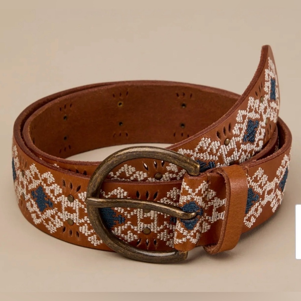 NWT Lucky Brand Southwestern Embroidered Leather Belt Bohemian